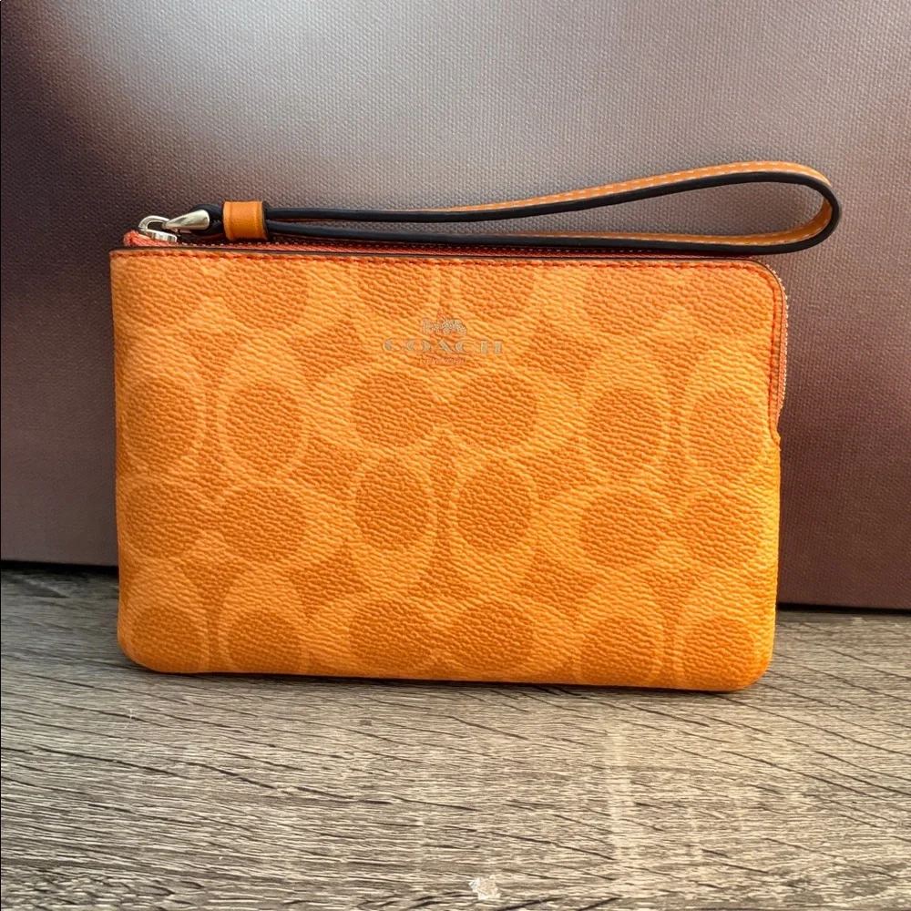 Coach Corner Wristlet Neon Orange NWT